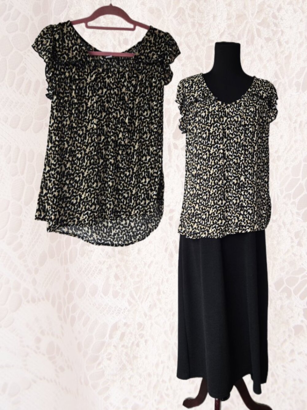 Old Navy Leopard Print Crinkle Rayon Flutter-Sleeve Blouse Boho